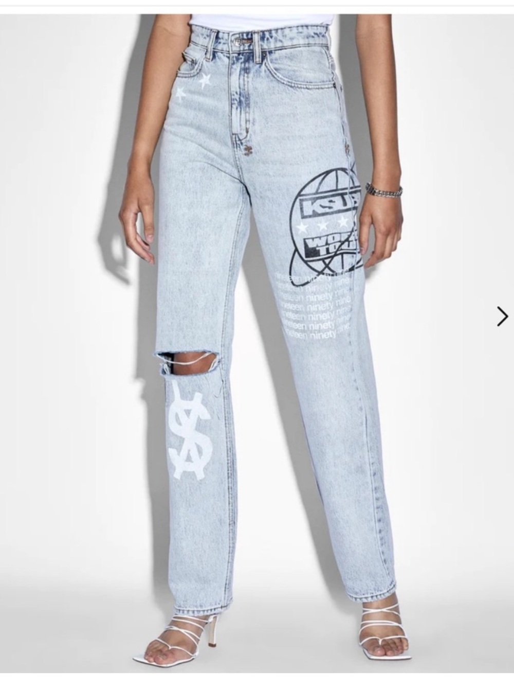 Ksubi Playback Muse Tour Distressed Straight Leg Jeans Light Wash Blue Size 26